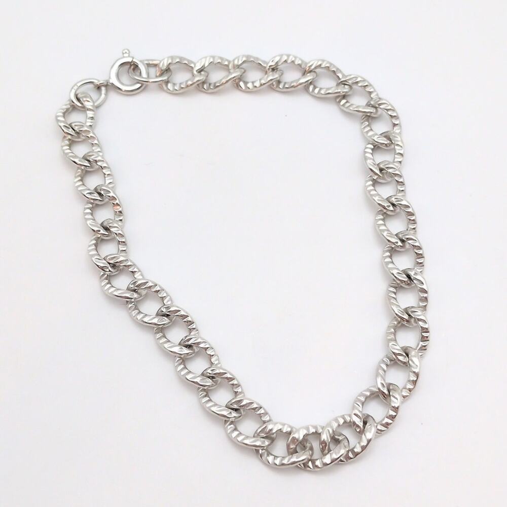 Vintage ACO Sterling Silver 925 Textured Curb Chain Bracelet 7.75in 12.74g 6.6mm